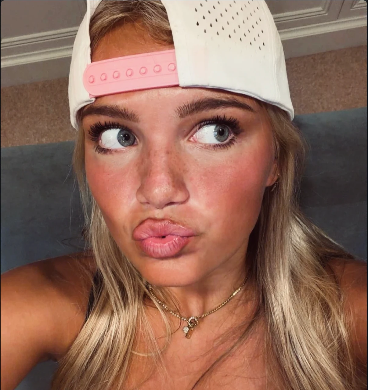 The Strawberry Ice cap worn backwards
